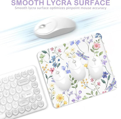 eulps Mouse Pad with Stitched Edge, Multiple Patterns Computer Mouse Pads with Non-Slip Rubber Base, Washable Cloth Mousepad, for Gaming, Laptop, PC (Dragonfly Meadow)