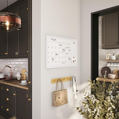 U Brands Magnetic Dry Erase Calendar Board, 30"x20", White Wood Style Frame, Includes Magnets