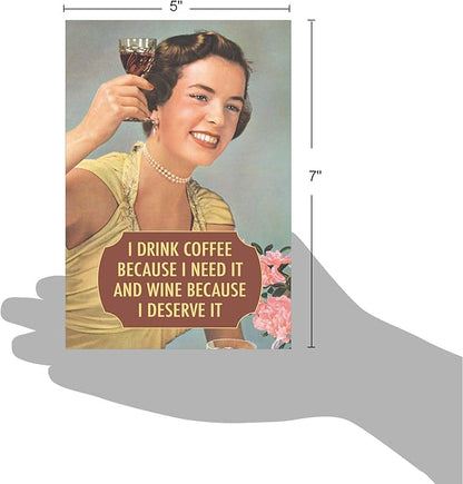 NobleWorks Funny Birthday Greeting Card with 5 x 7 Inch Envelope (1 Card) Bday Drink Coffee and Wine 4077