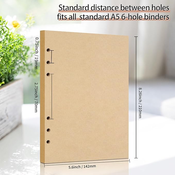 A5 Refill Paper, Unlined Blank Kraft Paper,100GSM Thick Refillable Paper 6 Hole Filler Inserts Loose Leaf Paper,for A5 6 Ring Binder,80 Sheets (160 Pages)(Kraft-Blank-A5)