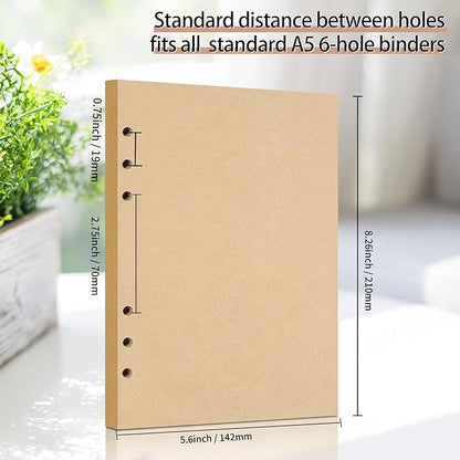 A5 Refill Paper, Unlined Blank Kraft Paper,100GSM Thick Refillable Paper 6 Hole Filler Inserts Loose Leaf Paper,for A5 6 Ring Binder,80 Sheets (160 Pages)(Kraft-Blank-A5)