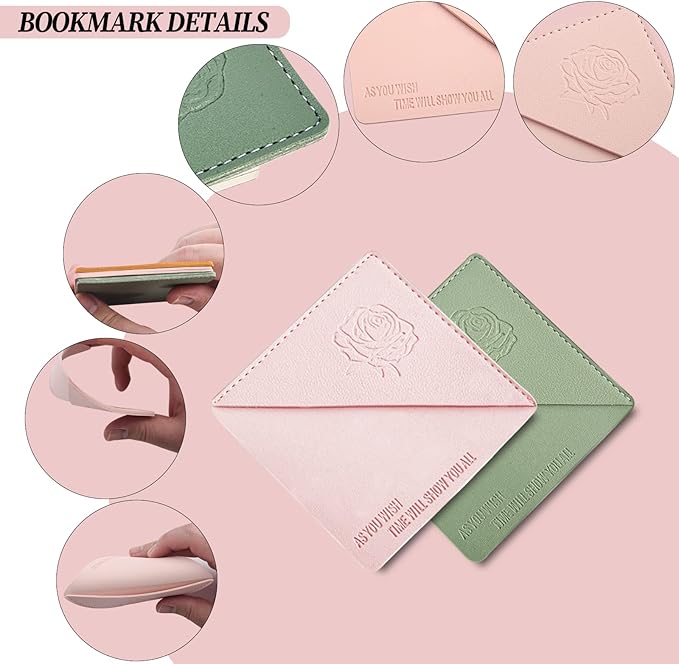 Leather Square Bookmarks - 3 Pieces Retro Flower Print Book Markers Clip Set for Teachers Students Book Reading Lovers, for School Office Home Supplies, Wayzton Corner Page Book Marks