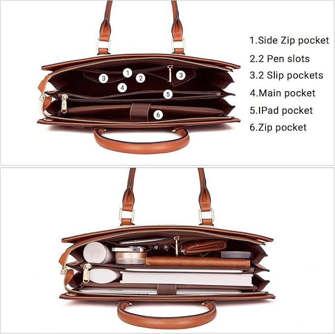 Telena Laptop Tote Bag for Women, 15.6 Inch Shoulder Tote Bag Leather Briefcase for Women, Large Capacity Handbag Bags