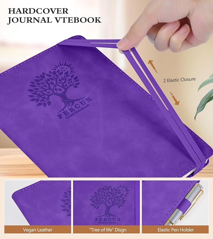 Lined Journal Notebook for Women and Men,Hardcover Leather Journaling Notebook for Writing, Travel, Business, Work and School,200 Pages A5 Notebook for Note Taking, Diary 5.9" × 8.5" - Purple