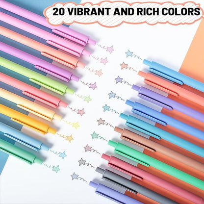 Gel Pens 20 Colors Retractable Quick Dry Ink Pens Fine Point 0.7mm, Smoooth Writing Pens Multicolor for Journaling, Drawing, Doodling, and Note Taking, Multicolor, 20-Count