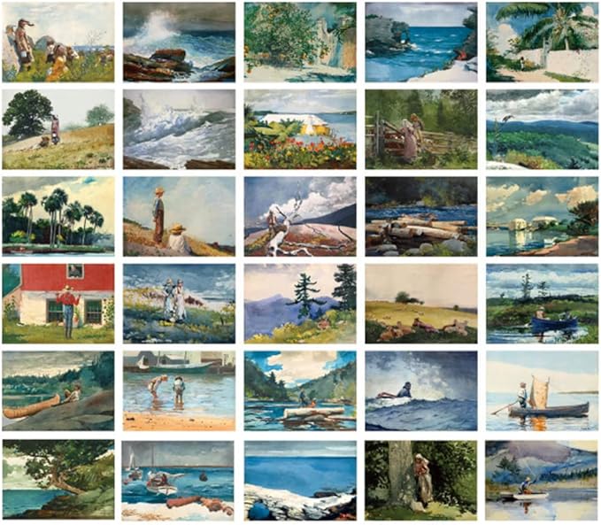 HOSTEESSCHOICE Vintage Art Postcards set of 30 Post card of American Artist Winslow Homer variety pack Famous Painting Scenery,4 x 6 Inches