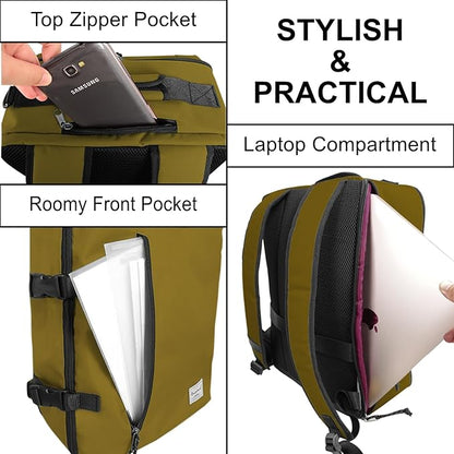 Travel Backpack 21L Minimalist Casual Small Carry-on Daypack 15-inch Laptop Notebook, Overnight Weekender Dark Yellow Mustard