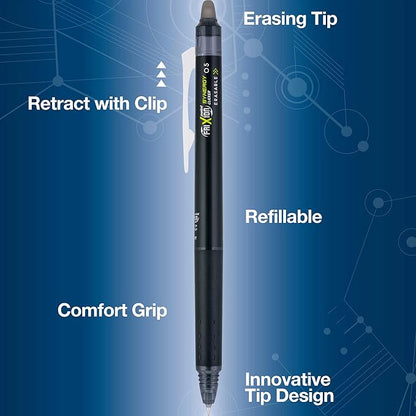 Pilot, FriXion Synergy Clicker Erasable, Refillable, Retractable Gel Ink Pens, Extra Fine Point 0.5 mm, Pack of 7, Assorted Colors
