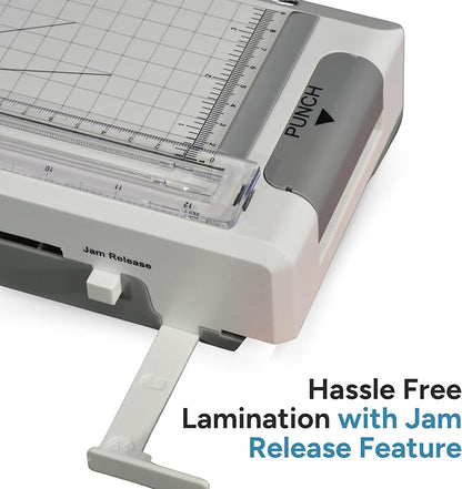 4-in-1 Office Laminator - Versatile Laminating Machine -with 2-Hole Punch, Straight Paper Trimmer, Round Corner Cutting Machine and Hot Lamination for Home Office School