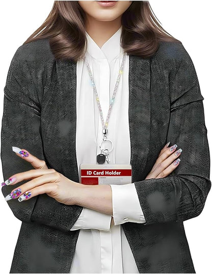 Fashion 34.8'' All Round Crystal Neck Strap Lanyard,Retractable Bling ID Badge Holder,Rhinestone Necklace Work Name Badge Reel Clip For Women(1PC,AB)