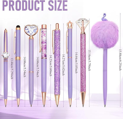 WEMATE 8Pcs Ballpoint Pens Set Metal Crystal Diamond Pen Glitter Pen for Journaling Purple Pens Bling in Black & Blue Ink Pretty Cute Pens Fancy Pens Gifts for Women Wedding School Office Desk(Purple)