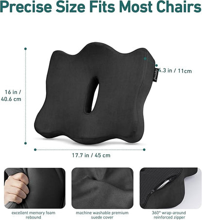 Memory Foam Seat Cushion - Seat Cushion for Office Chairs - Ergonomic Cushions Pad Pillow for Pressure Relief Sciatica & Pain Relief, Seat Cushion with a Storage Bag (Black)