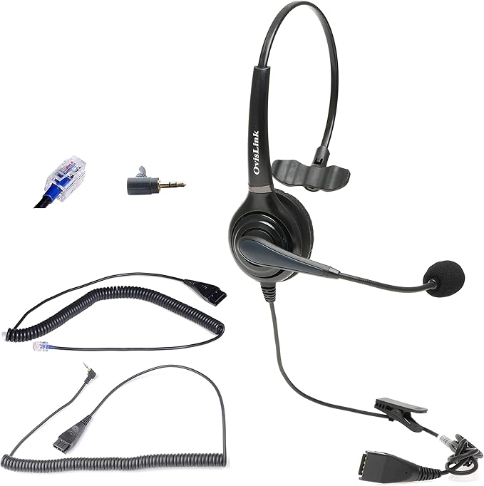 Noise Canceling Call Center Headset Compatible with Polycom Allworx IP Phones | Comes with 2 Quick Disconnect Cord | Flexible Microphone Boom | HD Voice Quality | Comfortable
