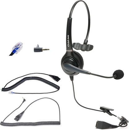 Noise Canceling Call Center Headset Compatible with Polycom Allworx IP Phones | Comes with 2 Quick Disconnect Cord | Flexible Microphone Boom | HD Voice Quality | Comfortable
