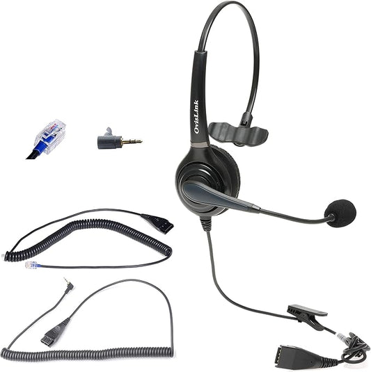 Noise Canceling Call Center Headset Compatible with Polycom Allworx IP Phones | Comes with 2 Quick Disconnect Cord | Flexible Microphone Boom | HD Voice Quality | Comfortable