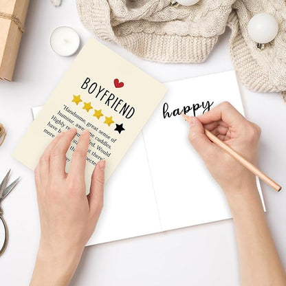 Funny Birthday Card for Boyfriend，Happy Birthday Cards Gifts for Men Him，Humorous 4-Star Review Bday Gift Card for Boyfriend，Romantic Birthday Gifts for Boyfriend from Girlfriend