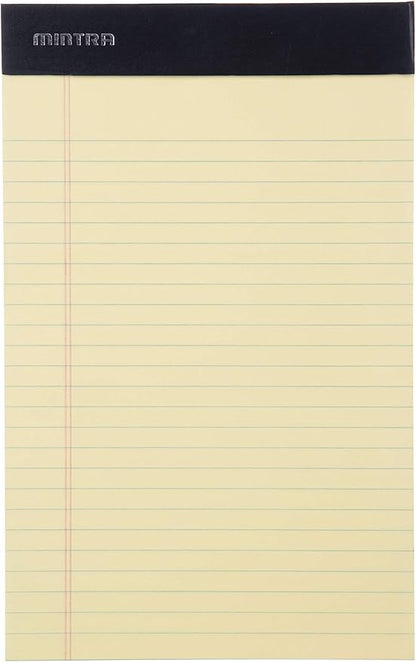 Mintra Office Legal Pads - ((BASIC CANARY 6pk, 5in x 8in, NARROW RULED)) - 50 Sheets per Notepad, Micro perforated Writing Pad, Notebook Paper for School, College, Office, Business