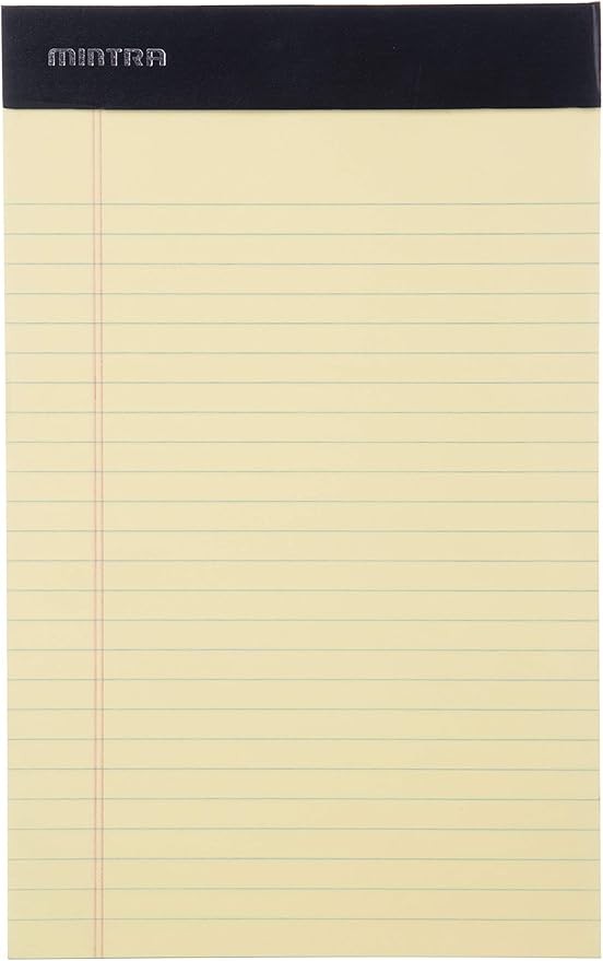 Mintra Office Legal Pads - ((BASIC CANARY 6pk, 5in x 8in, NARROW RULED)) - 50 Sheets per Notepad, Micro perforated Writing Pad, Notebook Paper for School, College, Office, Business