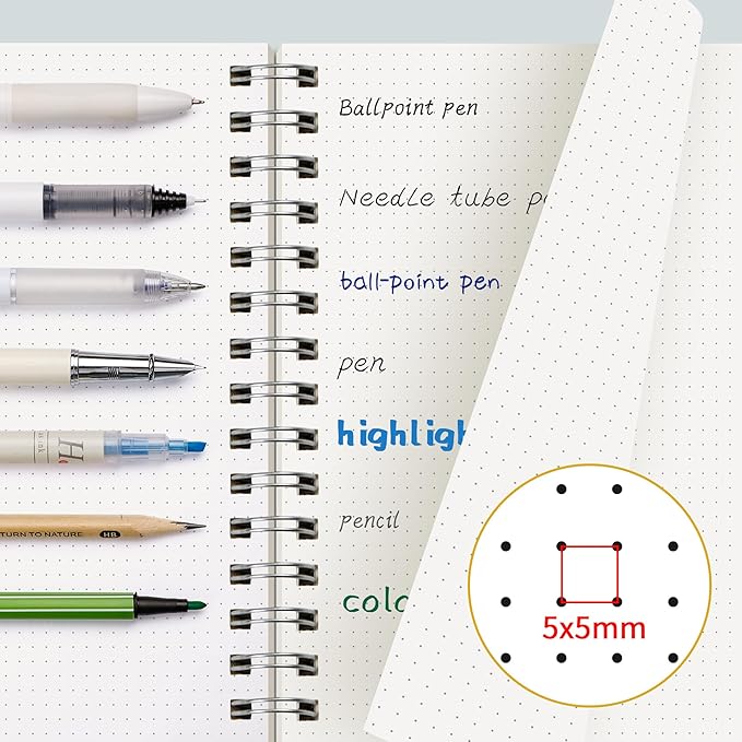 EMSHOI B5 Spiral Notebook Bullet Dotted Journal, Large 7.48" X 10.15", 300 Pages/150 Sheets, 100gsm Dot Grid Paper, Waterproof Hardcover, for Office School Women Men Work Writing Notes-Green