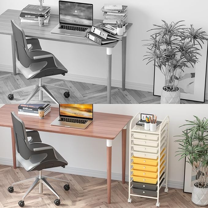 Storage Cart, Rolling Utility Cart with 10 Drawers, Portable Handles & Lockable Wheels, Mobile Paper Toys Storage Organizer Large Capacity for Home Office School Teacher (Yellow)