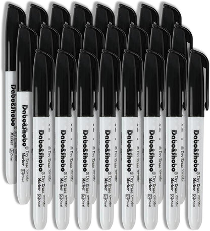 Dabo&Shobo Dry Erase Markers 24 Pack, Low Odor Black Whiteboard Markers, Chisel Tip, Perfect for Writing on Whiteboard Mirrors Glass In School, Office&Home…