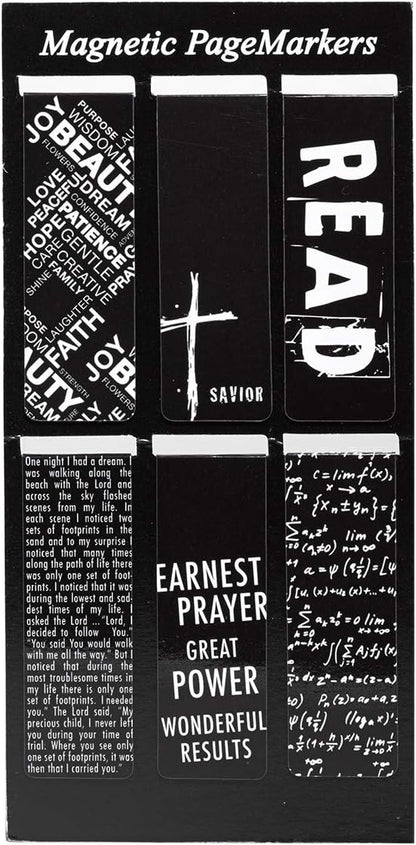 Christian Art Gifts Magnetic Scripture Bookmark Set for Men & Women with Black and White Gospel Salvation - Inspirational Magnetic Bible Verse Pagemarker Set of 6 for Bibles and Books Size 2.3” x 0.8”