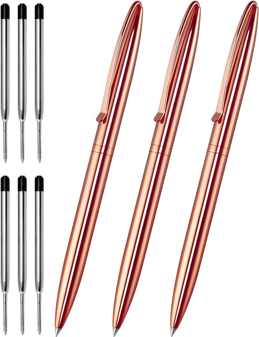 Cambond Ballpoint Pens, Guest Pen Stainless Steel Nice Pens for Guest Book Uniform Christmas Gift - Black Ink (1.0mm Medium Point), 3 Pens with 6 Extra Refills (Rose Gold),3 Count (Pack of 1)