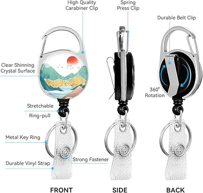 Mountain Badge Holder with Retractable Reel and Breakaway Lanyard，Badge Clips Retractable Heavy Duty Badge Reel，Keychain，ID Holder with Breakaway Lanyard for School Nurse Office