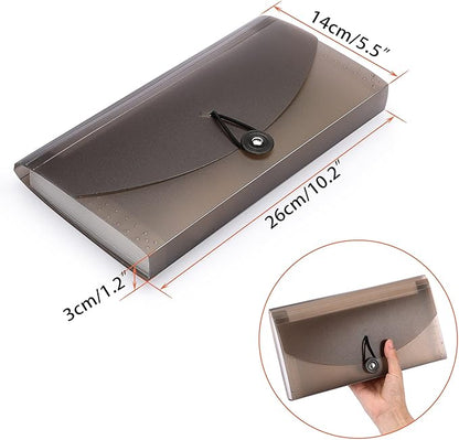 BTSKY Expanding File Folder –New 13 Pockets Small Accordion File Folder Expandable Card Ticket Holder File Storage Folder Check Bill File Folder Plastic Wallet Case (Coffee Translucent)