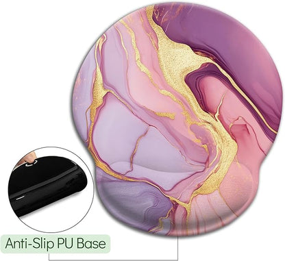 Pink Marble Ergonomic Mouse Pad with Wrist Rest, Gaming Mousepad Wrist Support with Non-Slip Pain Relief PU Base, Comfortable Computer Mouse Pads for Desk, Cute Office Desk Accessories Decor