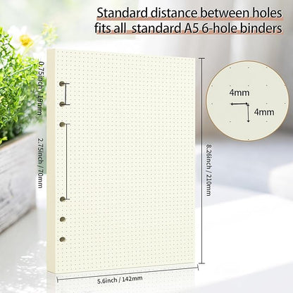 A5 Dot Grid Paper, 100GSM A5 Dotted Refill Paper for 6 Ring Refillable Binder/Planner/Diary Journals/Painting -Dotted Pages,80 Sheets/160 Pages (Beige-Dot Grid-A5)