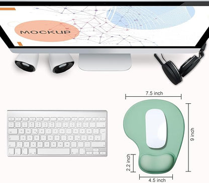 JIKIOU Mouse Pad, 2 Pack Ergonomic Mouse Pads with Comfortable Gel Wrist Rest Support and Lycra Cloth, Non-Slip PU Base for Easy Typing Pain Relief Durable and Easy to Clean Small Pastel Green