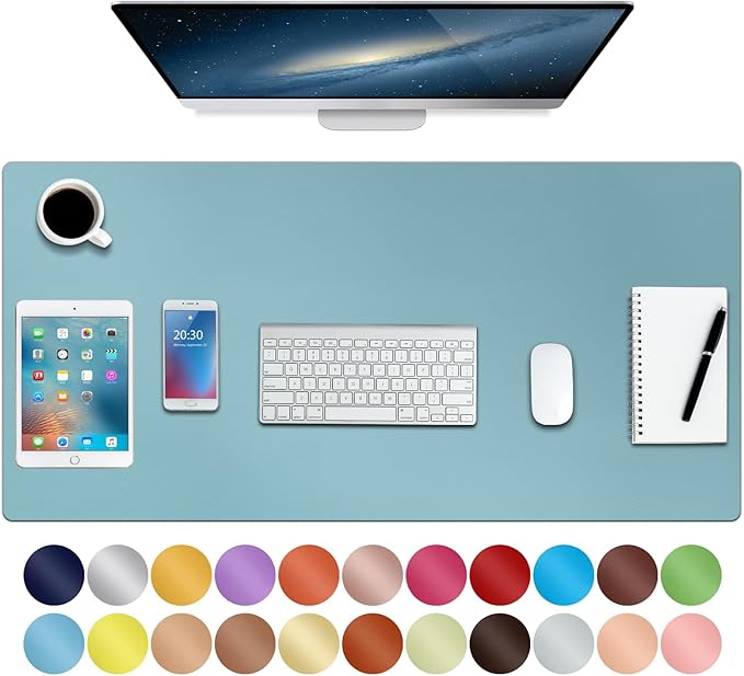 Boutilon Leather Desk Pad 35"x 17" Non-Slip Mouse Pad,Office Desk Mat,Waterprooft PU Leather Desk Blotter,Desk Pad Protector,Desk Writing Pad for Home Office Decor (L-Light Blue,35"x 17")