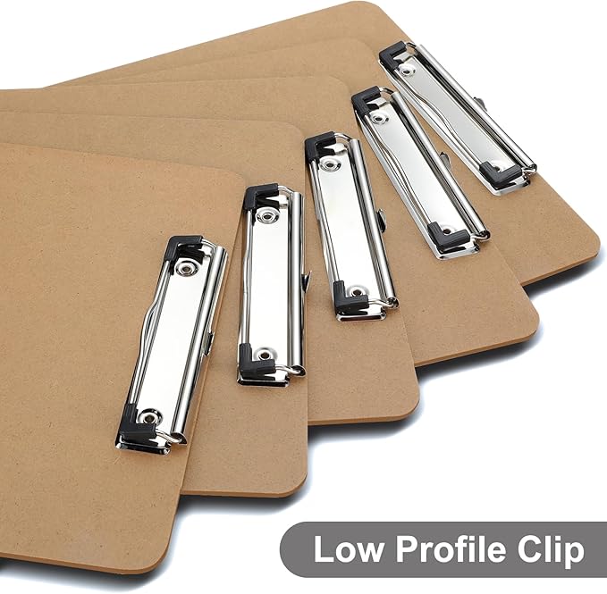 Wood Clipboards Set of 4, Letter Size Hardboard Clip Board 8.5x11 for Classroom, Students, Kid, A4 Standard Size 9" x 12.5" with Low Profile Clip, Office & School Supply