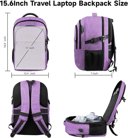 Lapsouno Travel Backpack, Travel Laptop Backpack, Multiple Pockets 15.6 Inch Carry on Backpack with USB Port, TSA Friendly Water Resistant College School Business Bag for Women, Purple