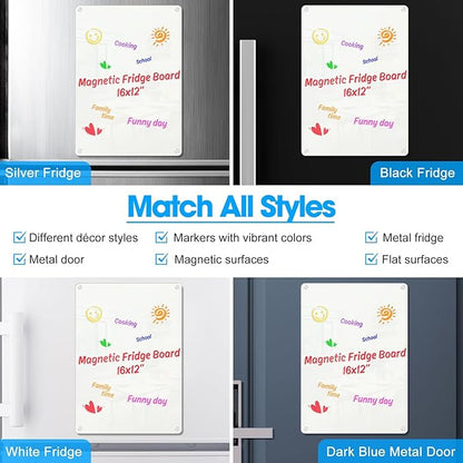 Acrylic Dry Erase Board Whiteboard for Fridge Meal Planner Menu Board for Kitchen to do List Shopping List Grocery List Family Dinner Refrigerator Chore Chart Board 2024 Planning Board, Pure White