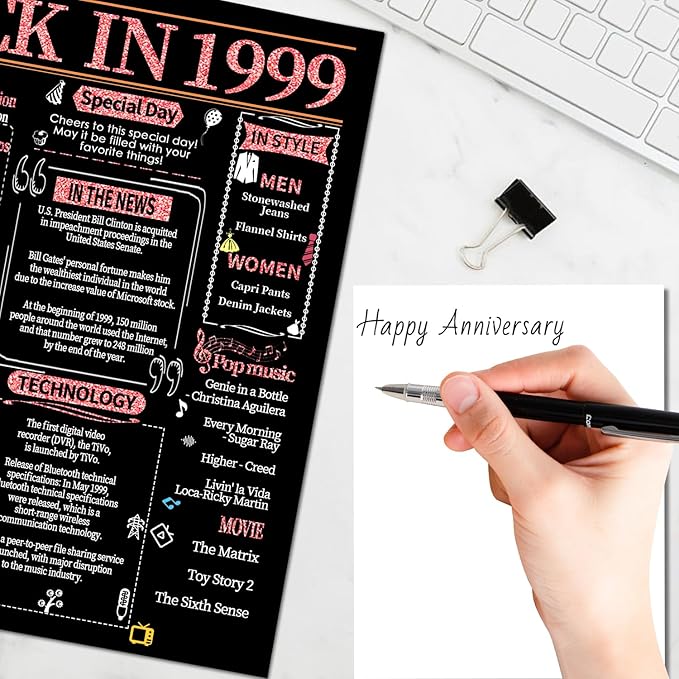 Joycard 26th Anniversary Card for Women, Wedding Card for Wife, Sweet Marriage Decorations Gifts for Couple, Perfect for Her on Anniversary Day, Back in 1999