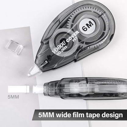 White Correction Tape, Easy To Use Applicator for Instant Corrections Wrong Writing At Any Time, For school, Office (Black, 12pack, 6M/256"x 0.2")