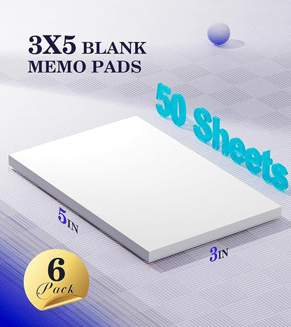 Notepads 3x5, 6 Pack Small Note Pads, Server Note Pads, Scratch Pads 3x5, Memo Pads White Paper, 50 Sheets per Blank Note pads 3x5, Small Writing Pads Pocket Notepads for Office School Home Supplies