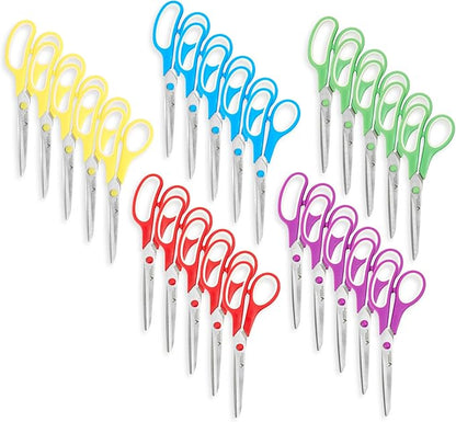 Blue Summit Supplies Multi Purpose Scissors, 8 Inch Household Shears with Comfort Grip, Sharp Scissors for Craft or Office, Assorted Colors, 30 Pack