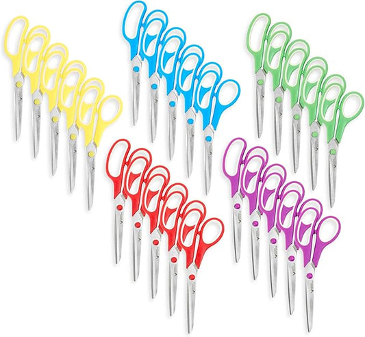Blue Summit Supplies Multi Purpose Scissors, 8 Inch Household Shears with Comfort Grip, Sharp Scissors for Craft or Office, Assorted Colors, 30 Pack