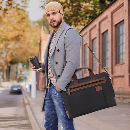 Banuce Slim Fabric Nylon Waterproof Briefcase for Men Professional 14 Inch Laptop Bag Business Work Bag Black