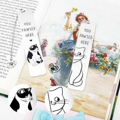 Cat Gifts for Women Men Funny Bookmarks Bulk Cat Bookmarks for Book Lovers Cat Lover Club Cute Metal Book Mark Set Birthday Gifts for Reader Coworker Friends Adults Cat Owner Lover Reading Accessories