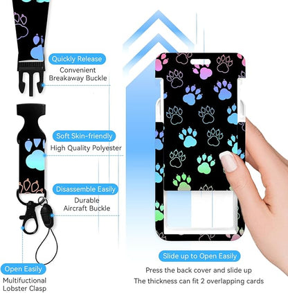 Dog paw Badge Holder with Retractable Reel and Breakaway Lanyard，Badge Clips Retractable Heavy Duty Badge Reel，Keychain，ID Holder with Breakaway Lanyard for School Nurse Office Teen