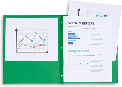 Blue Summit Supplies 100 Two Pocket Folders with Prongs, Designed for Office and Classroom Use, Assorted 5 Colors, 100 Pack Colored 2 Pocket 3 Prong Folders