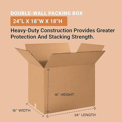 AVIDITI Double Wall 24" x 18" x 18" Cardboard Boxes (10-Pack) | Large Corrugated Boxes for Shipping, Packaging, Moving, Storage Box for Home or Business, Strong Wholesale Bulk Boxes