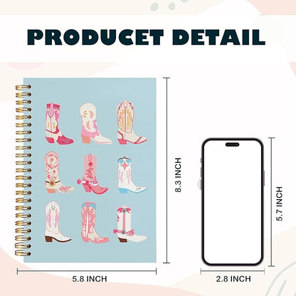 BearCake Cowgirl Boot Notebook, Cowgirl Stuff, Cowgirl Gifts, Western Office Supplies, Western Stuff for Women, Boho Western Notebook Journal 5.5x8.3 blue