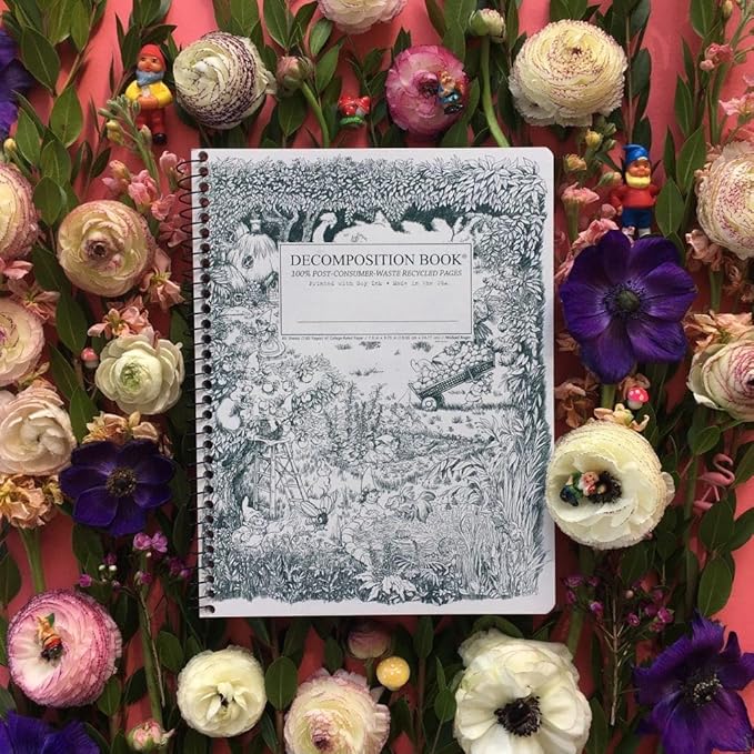 Decomposition Gardening Gnomes College Ruled Spiral Notebook - 9.75 x 7.5 Journal with 160 Lined Pages - 100% Recycled Paper - Cute Notebooks for School Supplies, Home & Office - Made in USA