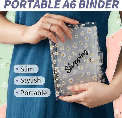 OOUUREC Daisy Cash Envelope Budget Binder Organizer - with 30 Budget Stickers, Expense Tracker, A6 Zipper Binder Pockets & Money Saving Binder, Personal Organizer Finance Planner for Cash and Coupon