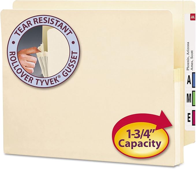 Smead End Tab File Pocket, Reinforced Straight-Cut Tab, 1-3/4" Expansion, Letter Size, Manila, 25 per Box (75114)